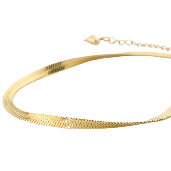 Gold Herringbone Anklet - Stainless Steel Snake Chain Anklet - Picture 1 of 2